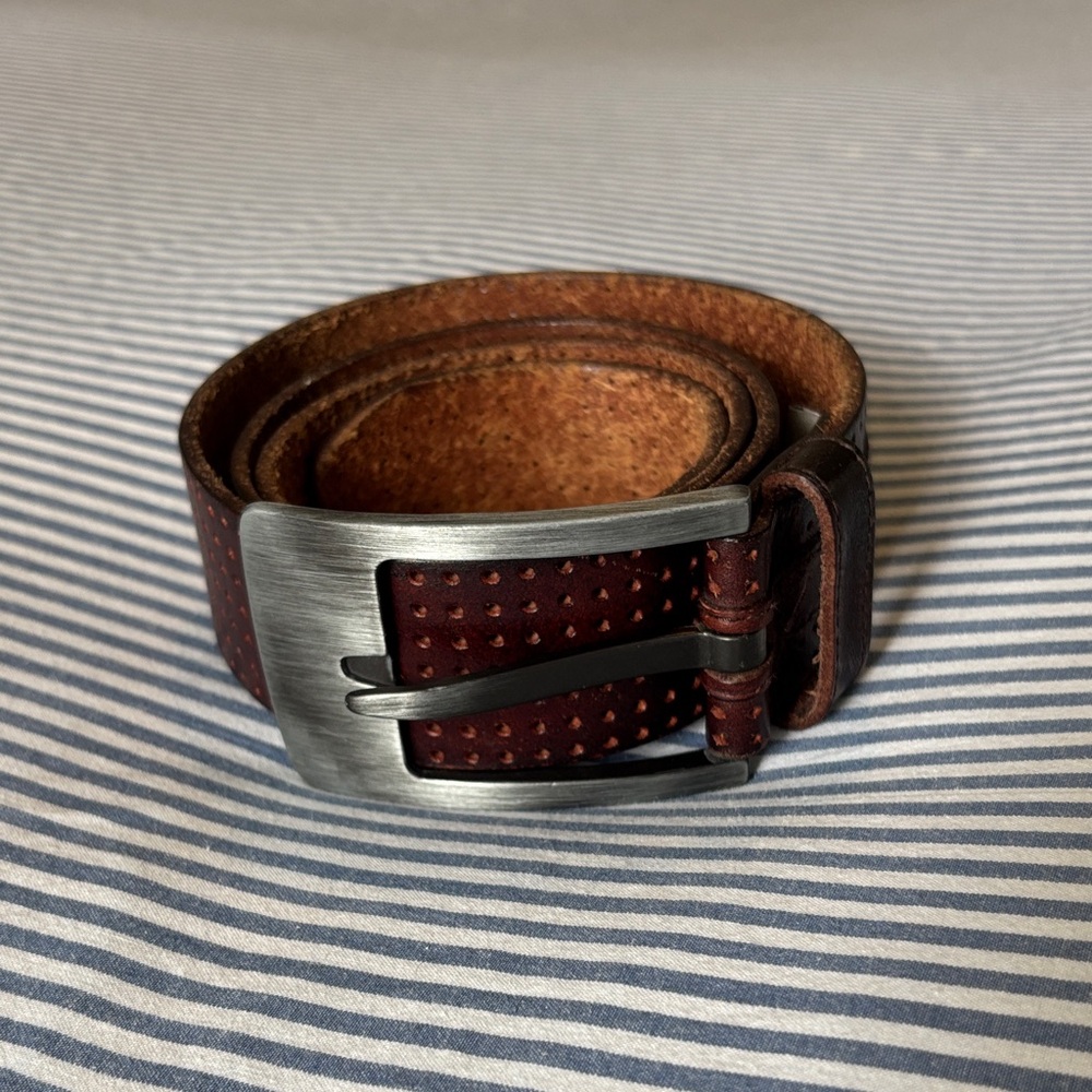 Fossil Dark Brown Perforated Leather Belt with Gunmetal Buckle